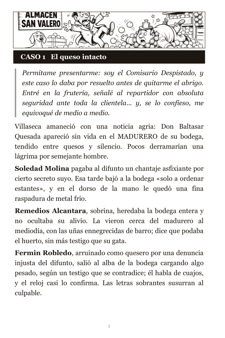 Vistazo al libro de sopa de letras de crímenes — la página de un caso con el breve misterio para leer
